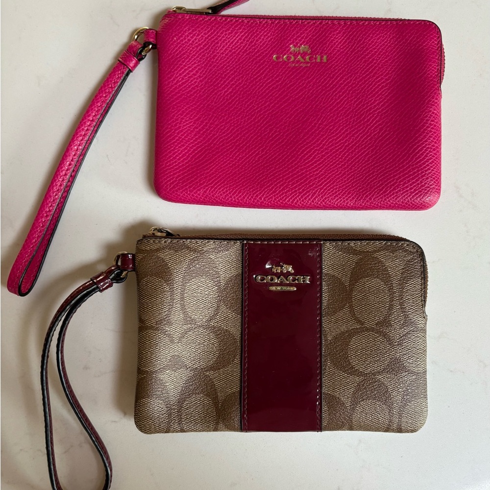 Coach Fuchsia and Brown Wristlet Duo